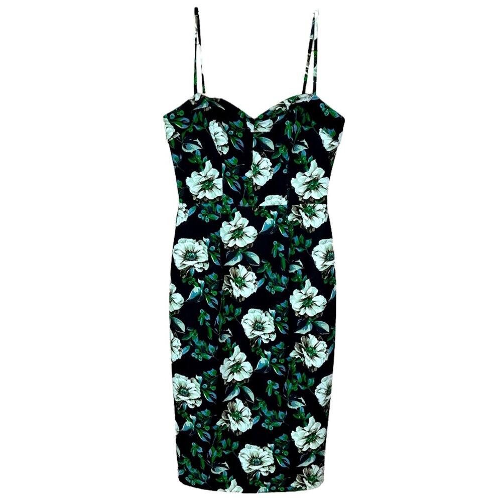 Black Halo Floral Black and Green Pencil Dress
